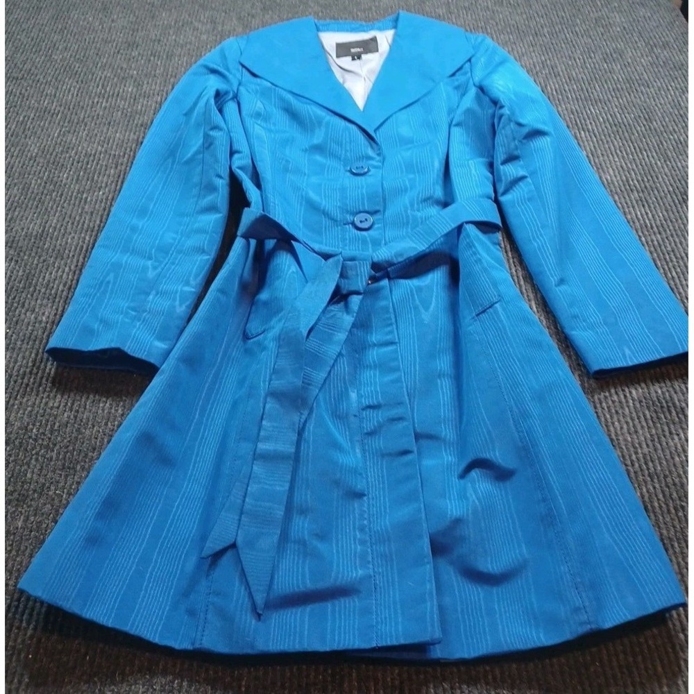 Mossimo Womens LARGE Belted Short Trench Jacket Bright Blue Fully Lined Buttons